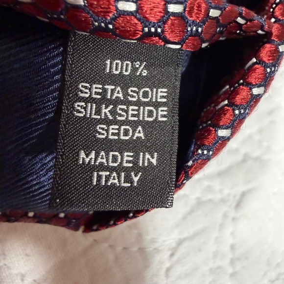 Ermenegildo Zegna Silk Tie Mens Burgundy Navy Geometric Honeycomb 59"x3.5" EUC - Picture 6 of 8